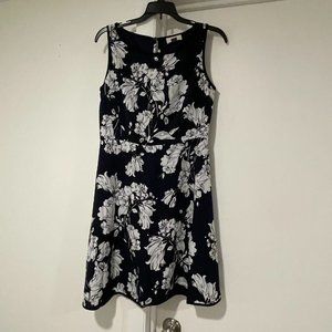 Loft Navy/Black/White floral dress, Size 2